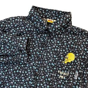 LOONEY TUNES Button Up Shirt Womens 22W 24W Blue Floral Tweety Top